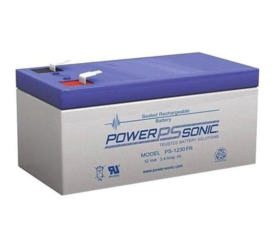 Power Sonic 12v 3.4Ah Sealed Lead Acid Battery - Flame Retardant (PS-1230FR) - JEM Systems UK