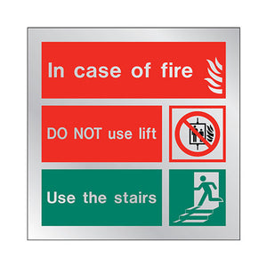 Firechief STB6434C Sign IN CASE OF FIRE Stainless Steel Brushed