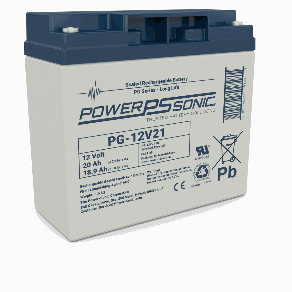 Power Sonic PG-12V21B-FR Battery 12V 21AH