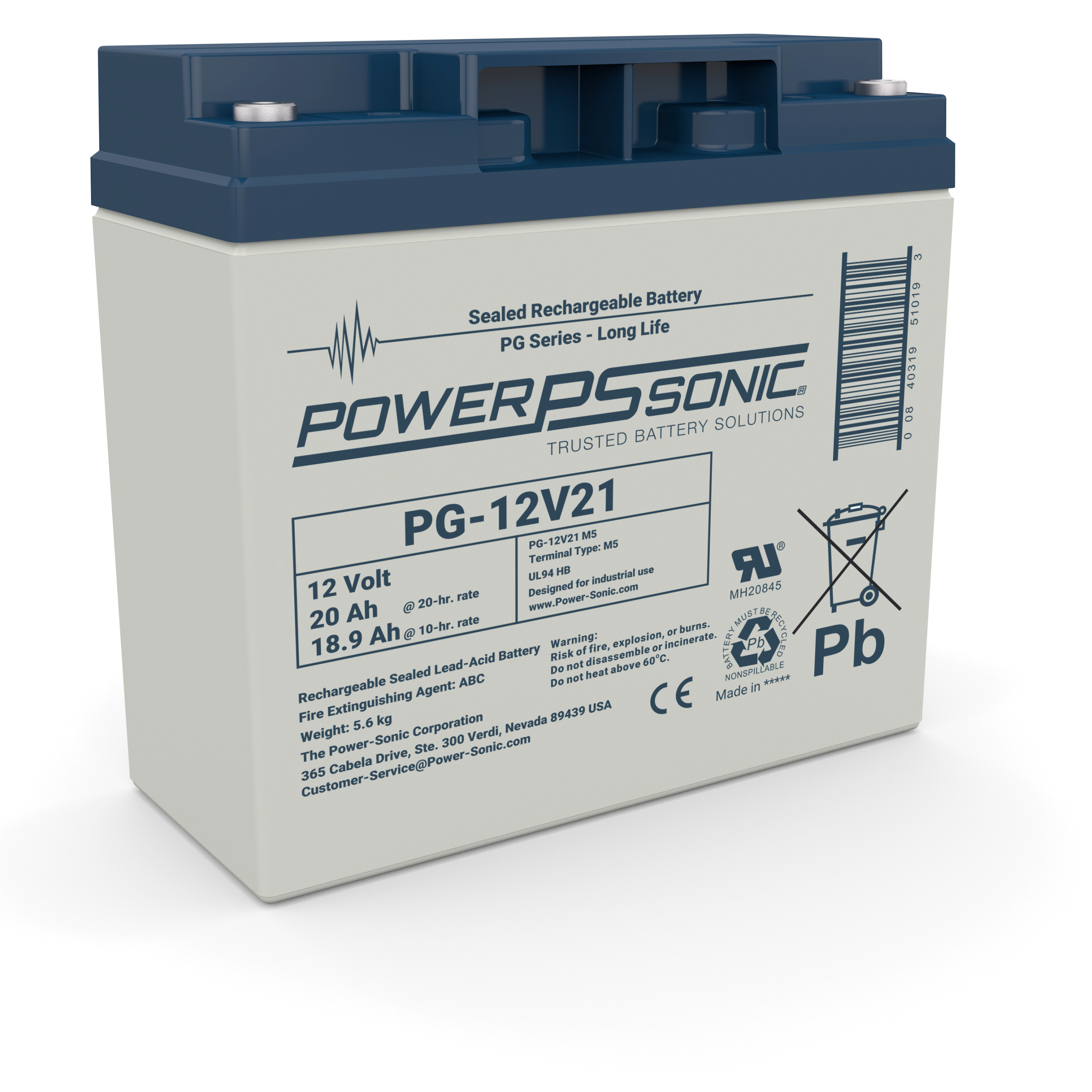 Power Sonic PG-12V21B-FR Battery 12V 21AH