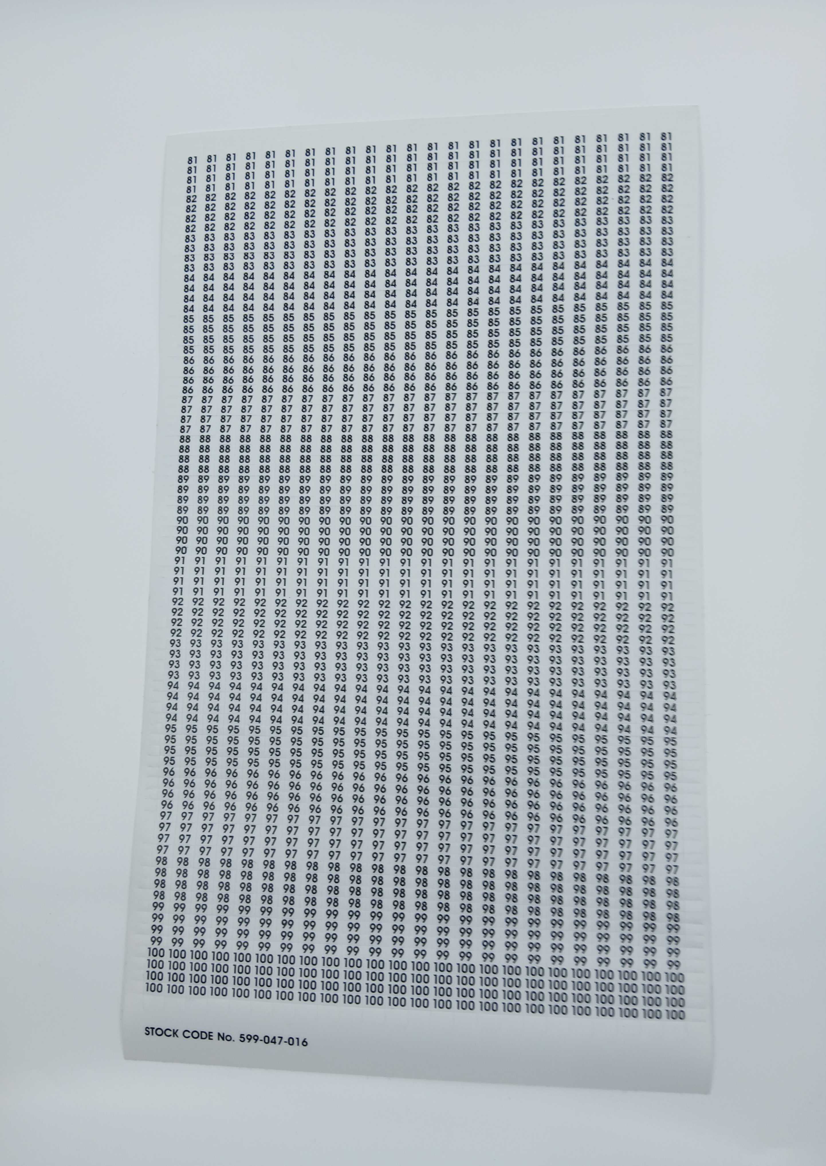 FireClass 599.047.016 Zone labels - Zones 81-100 - JEM Systems UK