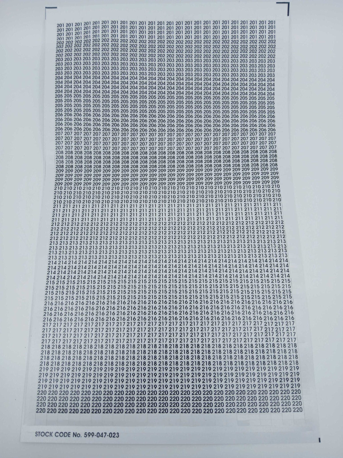 FireClass 599.047.023 Zone Labels - Zones 201 – 220 - JEM Systems UK