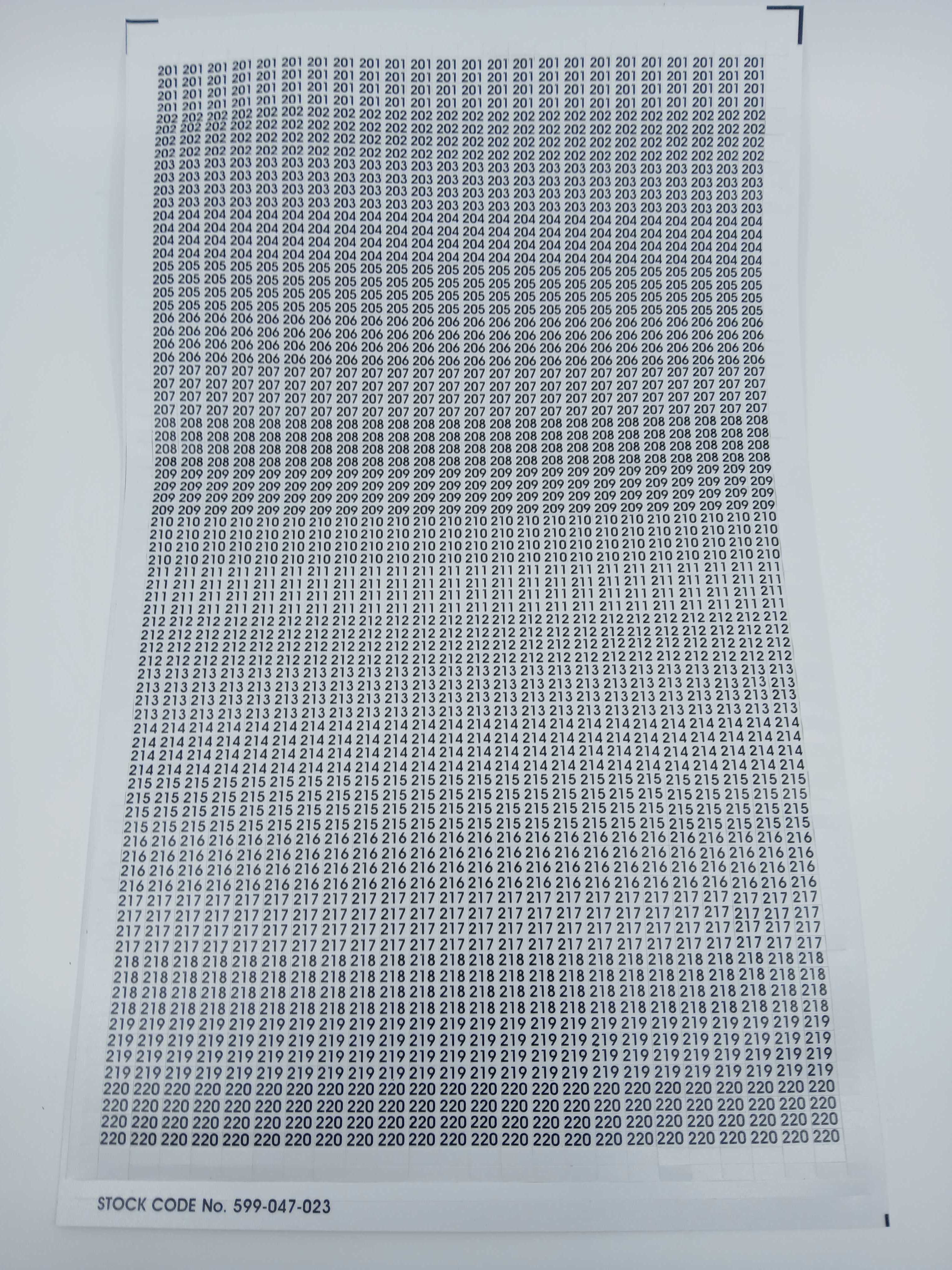 FireClass 599.047.023 Zone Labels - Zones 201 – 220 - JEM Systems UK
