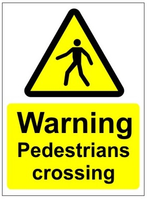 White Rigid PVC Warning: Pedestrians Crossing Sign 450mm Wide x 600mm High - JEM Systems UK
