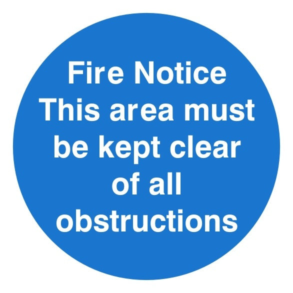 Fire Notice This Area Must Be Kept Clear Of All Obstructions Sign 100mm x 100mm - JEM Systems UK