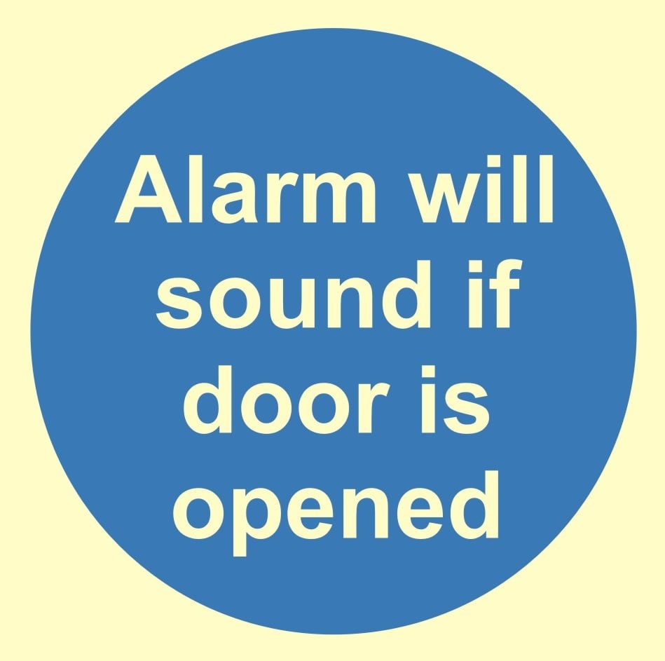 Luminous Alarm Will Sound If Door Is Opened Sign 100mm x 100mm - JEM Systems UK