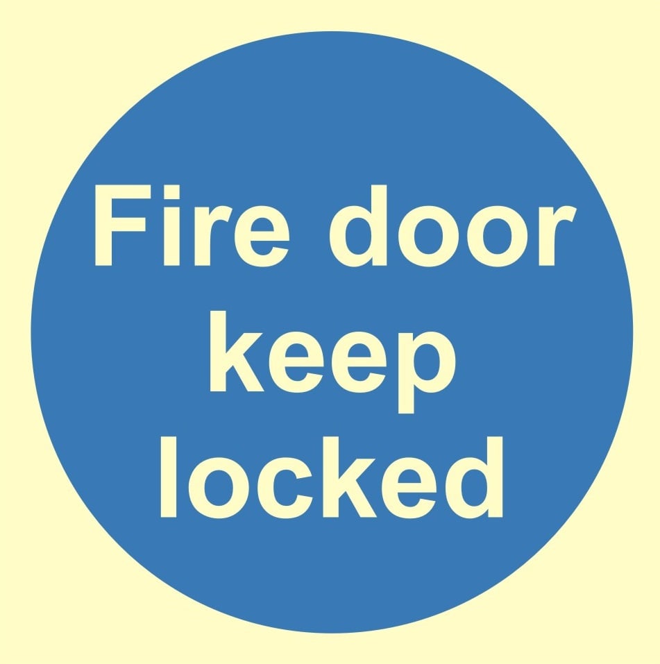 Luminous Fire Door Keep Locked Sign 100mm x 100mm - JEM Systems UK