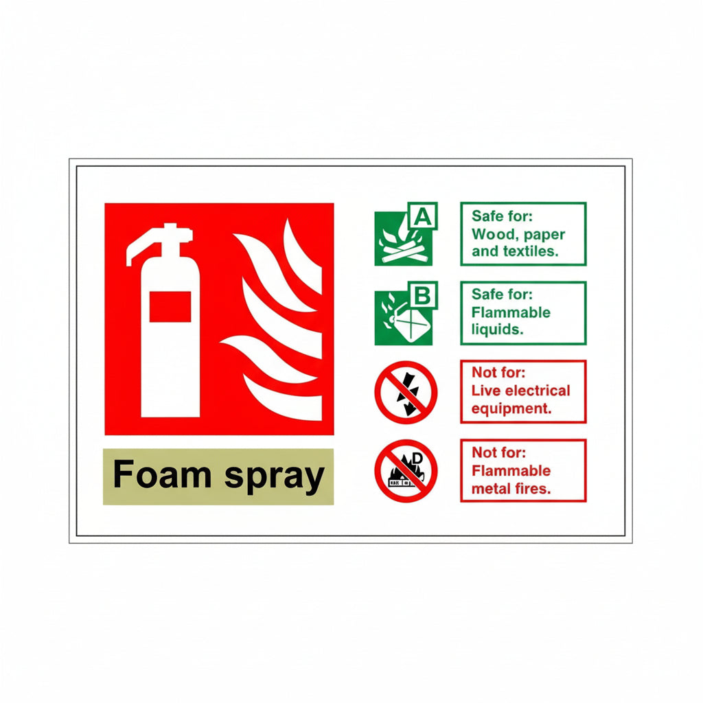 Foam Fire Extinguisher Identification Sign, Landscape, White Rigid PVC c/w Self Adhesive - JEM Systems UK