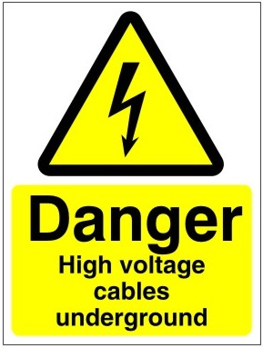 White Rigid PVC Danger High Voltage Cables Underground Sign 450mm Wide x 600mm High - JEM Systems UK