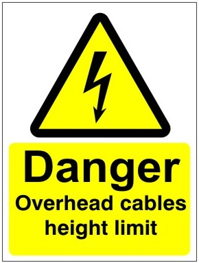 White Rigid PVC Danger Overhead Cables Height Limit Sign 450mm Wide x 600mm High - JEM Systems UK