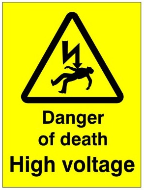 White Rigid PVC Danger Of Death - High Voltage Sign 150mm Wide x 200mm High - JEM Systems UK