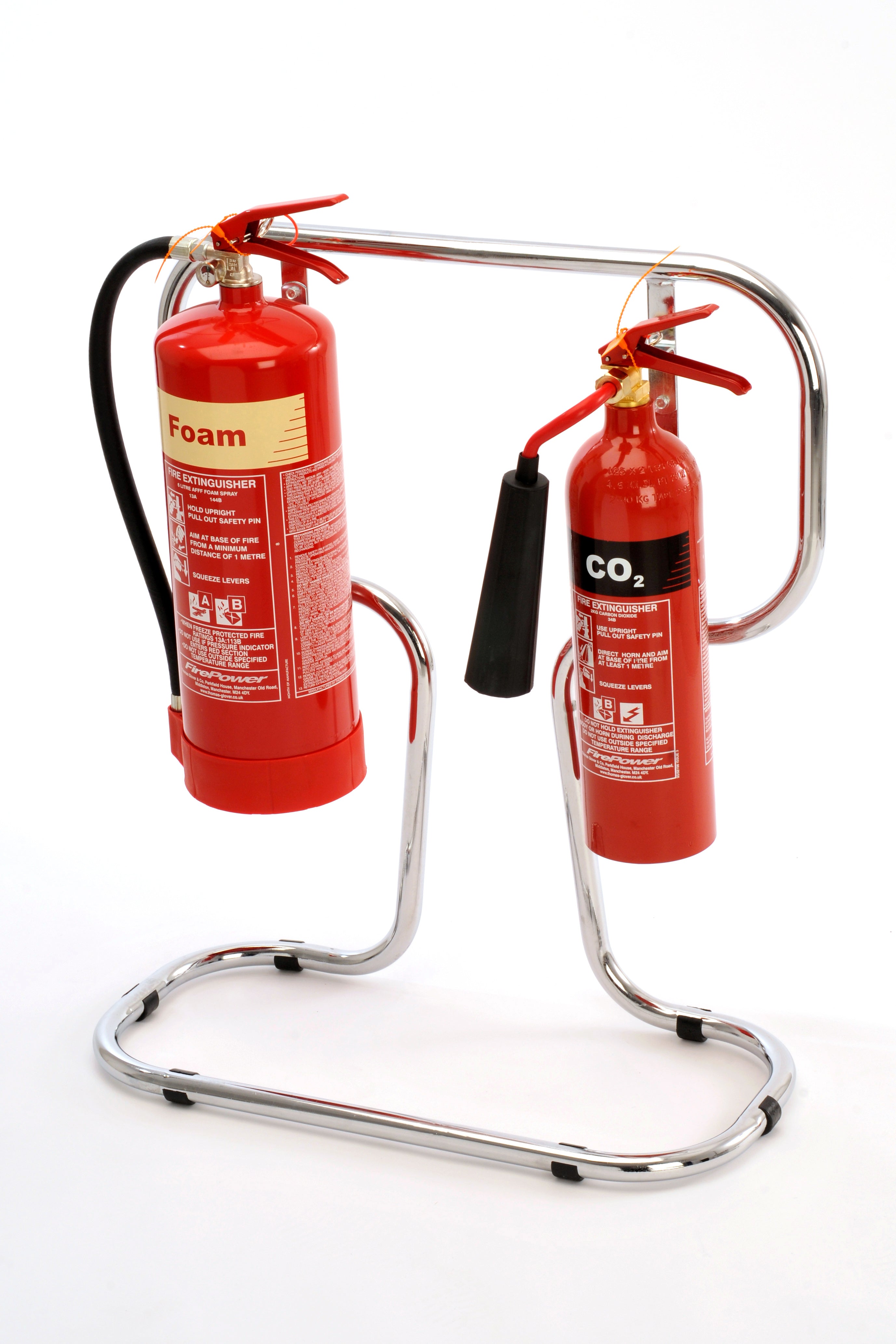 Jewel Chrome Fire Extinguisher Stand - Double - JEM Systems UK