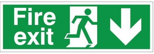 Fire Exit Sign, Down Arrow, Rigid Plastic with Self Adhesive, 600mm x 200mm (FE.06D-RP-SA) - JEM Systems UK