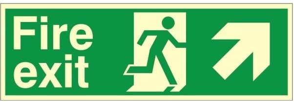 Luminous Self Adhesive PVC Fire Exit Up & Right Running Man Sign 600x200mm - JEM Systems UK