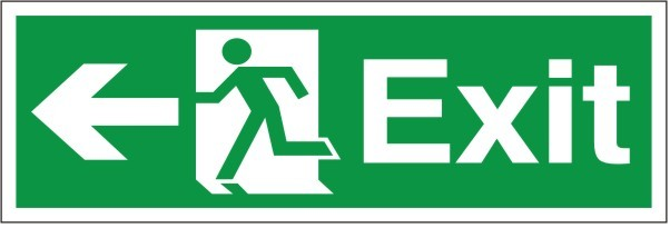 Self Adhesive Exit Left Running Man Sign 300x100mm - JEM Systems UK
