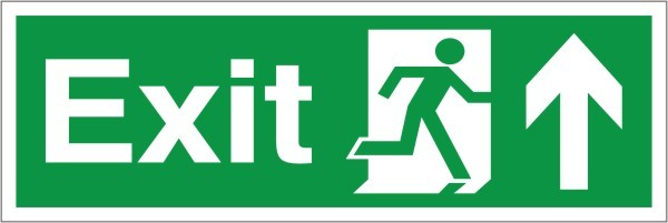 Self Adhesive Exit Up/Forward Running Man Sign 300x100mm - JEM Systems UK