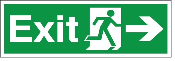 Self Adhesive Exit Right Running Man Sign 400x150mm - JEM Systems UK