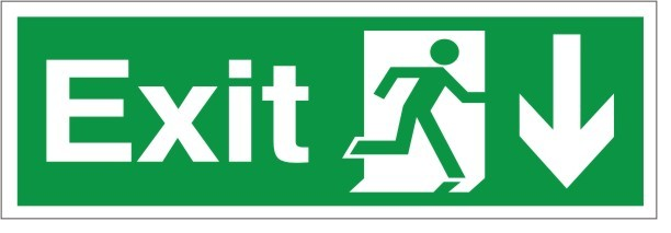 Self Adhesive Exit Down Running Man Sign 400x150mm - JEM Systems UK