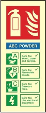 Luminous ABC Powder Fire Extinguisher Identification Sign Self Adhesive Vinyl Sticker - JEM Systems UK