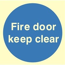 Luminous Fire Door Keep Clear Sign Self Adhesive Vinyl Sticker 100mm x 100mm - JEM Systems UK