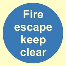 Luminous Fire Escape Keep Clear Sign Self Adhesive Vinyl Sticker 100mm x 100mm - JEM Systems UK