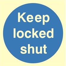 Luminous Keep Locked Shut Sign Self Adhesive Vinyl Sticker 100mm x 100mm - JEM Systems UK