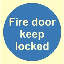Luminous Fire Door Keep Locked Sign Self Adhesive Vinyl Sticker 100mm x 100mm - JEM Systems UK
