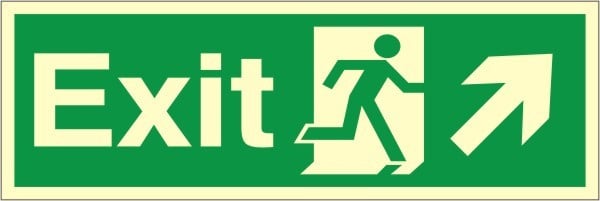 Luminous Self Adhesive Exit Up & Right Running Man Sign 300x100mm - JEM Systems UK