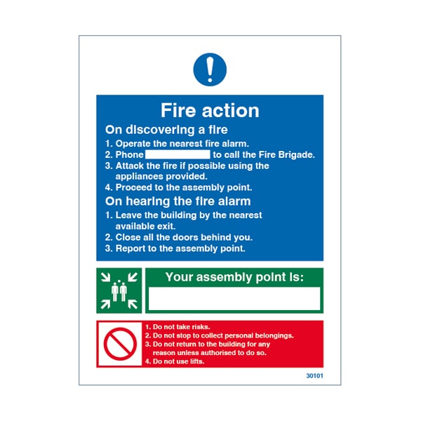 Jactone 200 x 150mm Fire Action Notice - Rigid PVC (30101R)