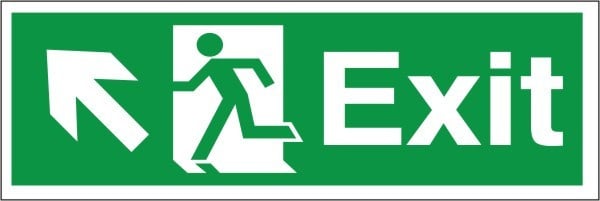 PVC Exit Up & Left Running Man Sign 600x200mm - JEM Systems UK