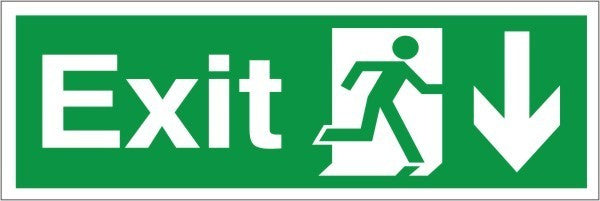 Self Adhesive PVC Exit Down Running Man Sign 600x200mm - JEM Systems UK