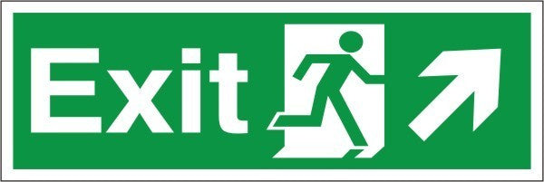 Self Adhesive PVC Exit Up & Right Running Man Sign 600x200mm - JEM Systems UK
