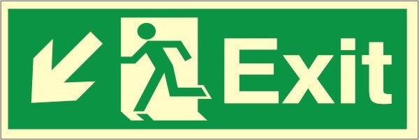 Luminous PVC Exit Down & Left Running Man Sign 600x200mm - JEM Systems UK