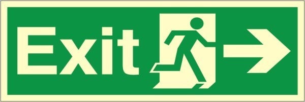 Luminous Self Adhesive PVC Exit Right Running Man Sign 600x200mm - JEM Systems UK