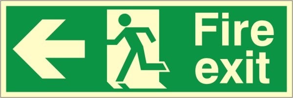 Fire Exit Sign, Left Arrow, Photoluminescent Rigid, 600 x 200mm (CPPP.03D-RP) - JEM Systems UK