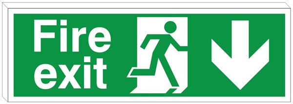 Double Sided Fire Exit Down Foamex Running Man Sign 600x200mm - JEM Systems UK
