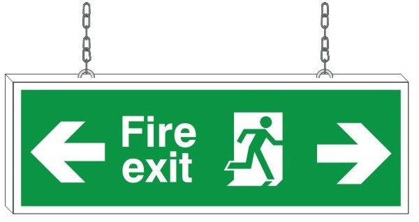 Double Sided Fire Exit Right & Left Foamex Running Man Sign 600x200mm - JEM Systems UK