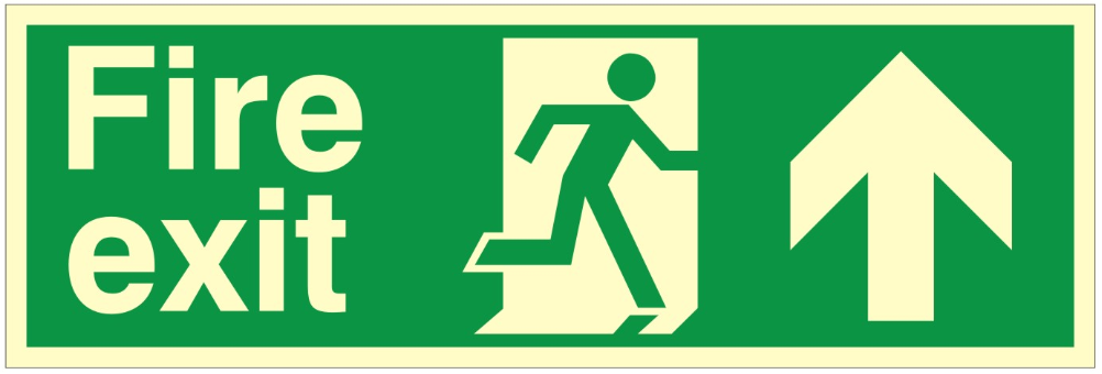 Luminous Double Sided Fire Exit Up/Forward Running Man Sign 400x150mm - JEM Systems UK