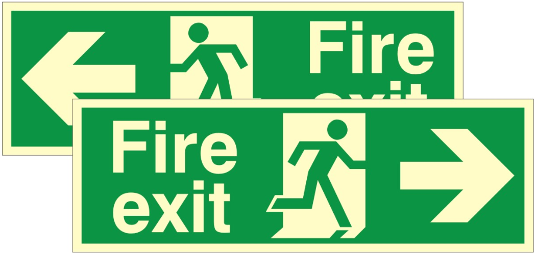 Luminous Double Sided Fire Exit Right or Left Running Man Sign 600x200mm - JEM Systems UK