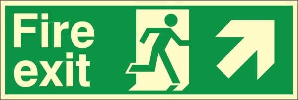 Luminous Foamex Fire Exit Up & Right Running Man Sign 300x900mm - JEM Systems UK