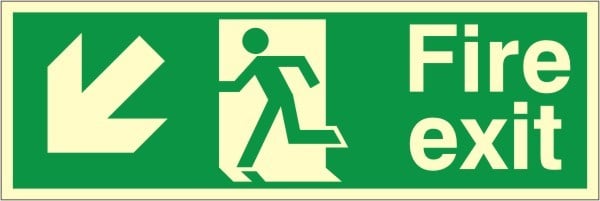 Luminous Foamex Fire Exit Down & Left Running Man Sign 300x900mm - JEM Systems UK