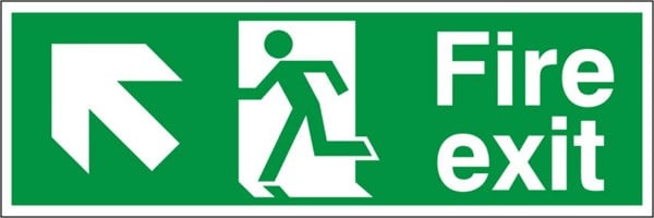 Foamex Fire Exit Up & Left Running Man Sign 600x1000mm - JEM Systems UK