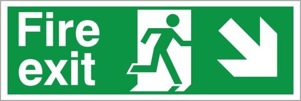 Foamex Fire Exit Down & Right Running Man Sign 600x1000mm - JEM Systems UK