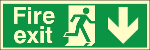 Luminous Foamex Fire Exit Down Running Man Sign 600x1000mm - JEM Systems UK