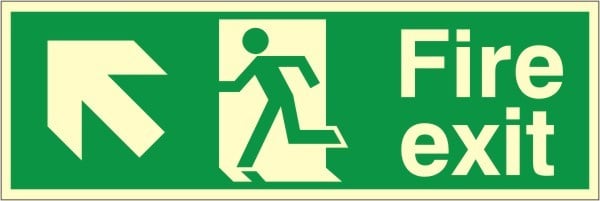 Luminous Foamex Fire Exit Up & Left Running Man Sign 600x1000mm - JEM Systems UK