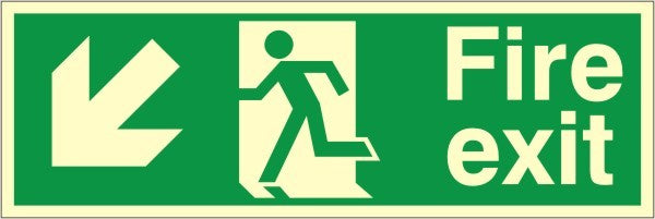 Luminous Foamex Fire Exit Down & Left Running Man Sign 600x1000mm - JEM Systems UK