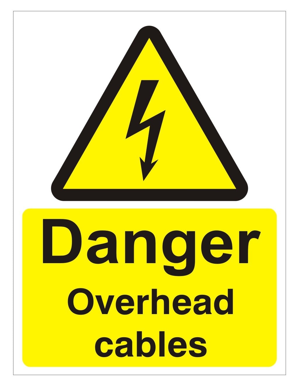 White Rigid PVC Danger Overhead Cables Sign - 300mm Wide x 400mm High - JEM Systems UK