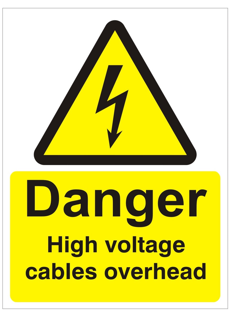 White Rigid PVC Danger High Voltage Cables Overhead Sign - 300mm Wide x 400mm High - JEM Systems UK