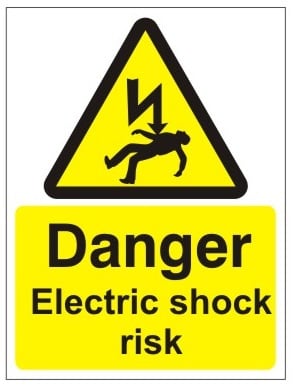 White Rigid PVC Danger Electric Shock Risk Sign 150mm Wide x 200mm High - JEM Systems UK