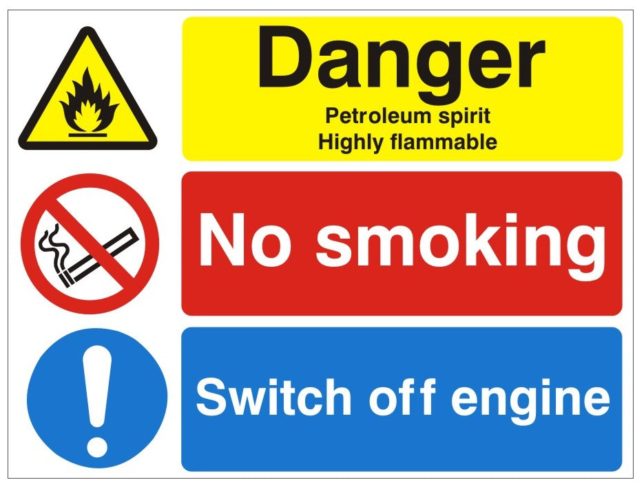 White Rigid PVC Danger Petroleum Spirit, Highly Flammable Sign - 400mm Wide x 300mm High - JEM Systems UK